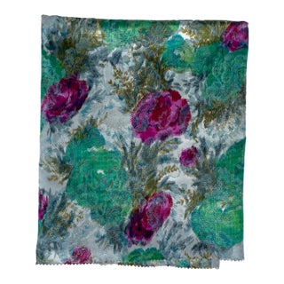 French Warp Printed Floral Jacquard Silver-Metallic Fabric - For Sale