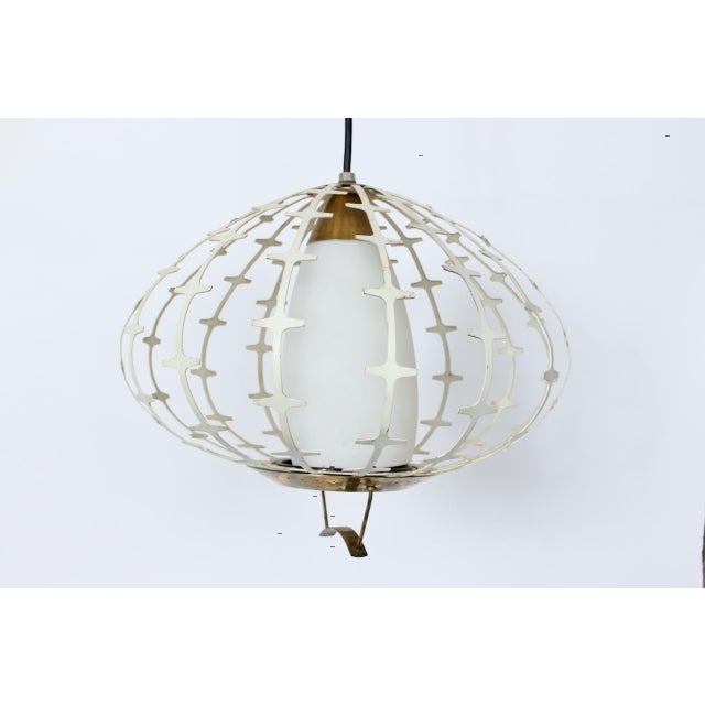 1960s Progress Mfg. Co. Inc. Off White Enamel & Glass "Onion" Hanging Pendant For Sale - Image 12 of 12