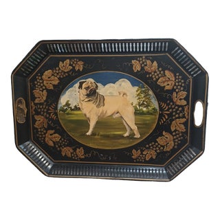 Vintage Tole Handpainted Pug Tea Tray For Sale