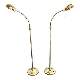 Hollywood Regency Brass Scallop Clam Shell Adjustable Floor Lamps - a Pair For Sale