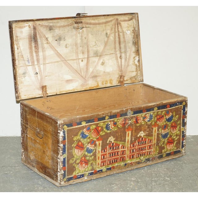 Romanian Blanket Chest with Church Painting, 1880s For Sale - Image 12 of 18