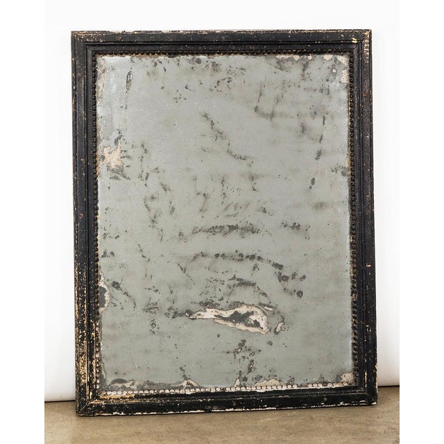 Late Antique 19th Century French Mirror with Black Painted Frame, 1890s For Sale - Image 3 of 10