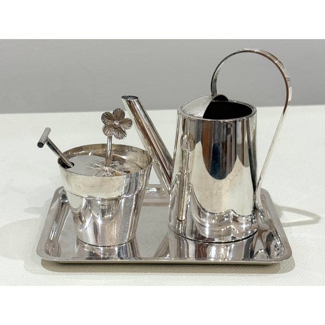 Tiffany & Co Sterling Garden motif sugar, creamer and tray set. The watering can serves as the creamer and the pail and...
