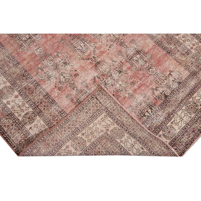 Red Vintage Shabby Chic Handmade Wool Rug For Sale - Image 9 of 13