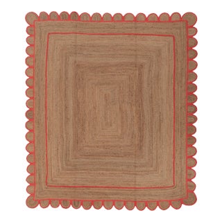 Hot Red Scallop Jute Handmade Rug 4'x6' Ft. For Sale