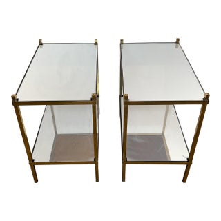 1970s Pair of gilt brass side tables with mirrored tops For Sale