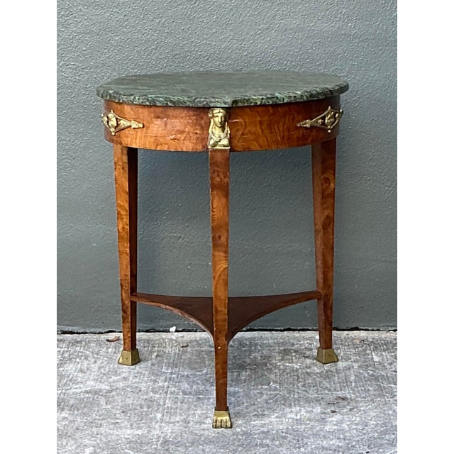 Wood Vintage Ormolu Green Marble Side Table For Sale - Image 7 of 12