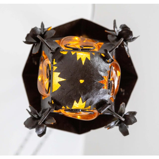 Mid 20th Century Black Birdhouse Lantern With Amber Blown Glass For Sale In San Francisco - Image 6 of 11