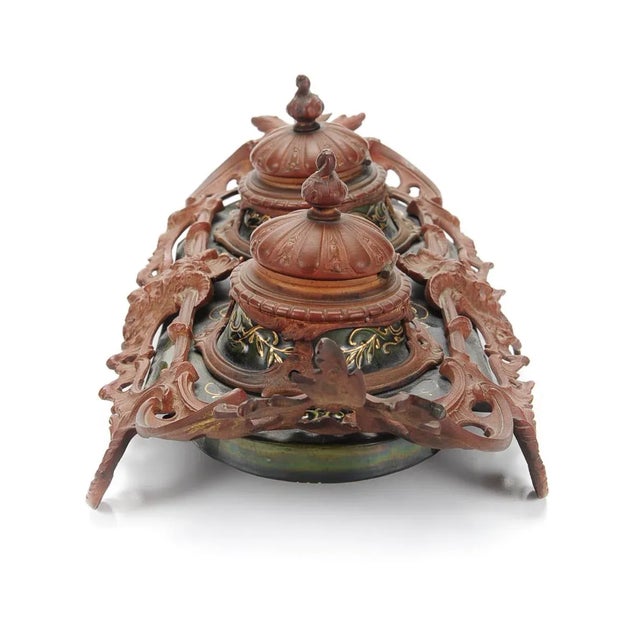 Antique 19th century Baroque Ceramic Inkwell For Sale - Image 5 of 9
