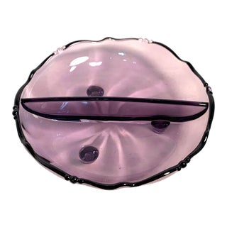 1950s Mid-Century Purple Glass Footed Divided Candy Dish For Sale