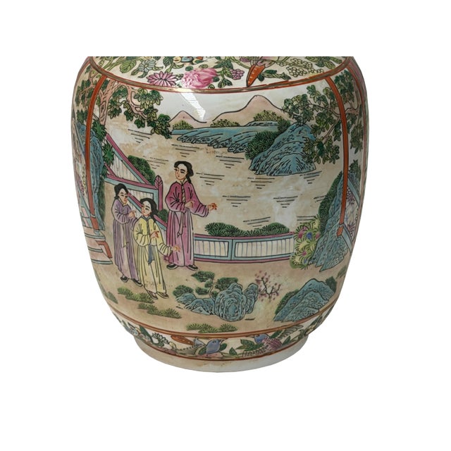 Vintage Chinese Famille Rose Palette Narrative Scene Porcelain Art Vase For Sale - Image 14 of 14