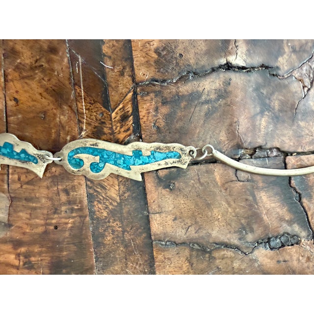 Vintage Mexican Alpaca Silver Necklace Turquoise Inlay For Sale - Image 4 of 11
