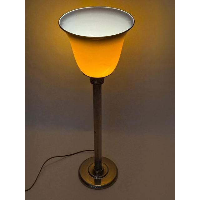 French Art Deco Style Table Lamp with Brown Overlay Glass, 1980s For Sale - Image 3 of 17