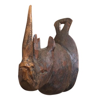 Carved Wood Rhino Head Hook For Sale