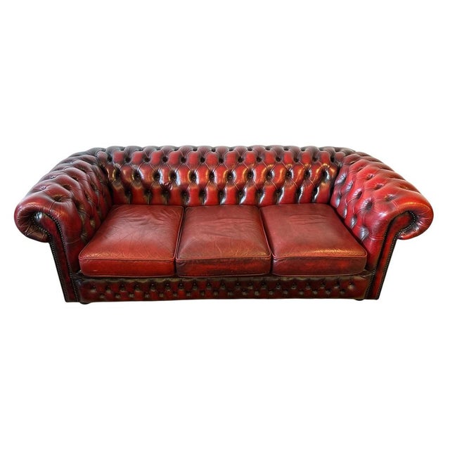 Leather Chesterfield Sofa and Armchairs, Set of 3 For Sale - Image 5 of 9