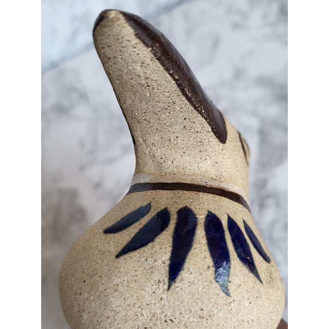 1990s Handcrafted Stoneware Bird Figurine With Brown Beak and Floral Details 4" Long Tonala Mexico For Sale - Image 9 of 12