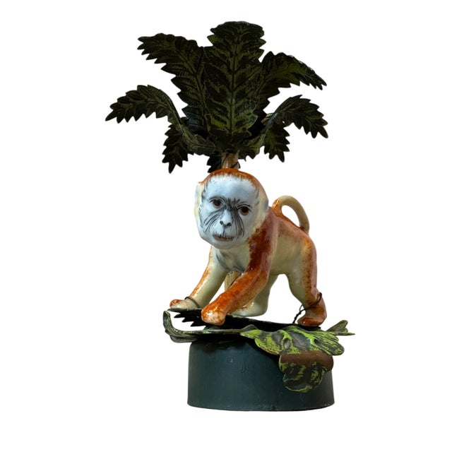 American Mid 20th Century Petite Choses Vintage Palm Tree Monkey Candlesticks- Set of 3 For Sale - Image 3 of 18