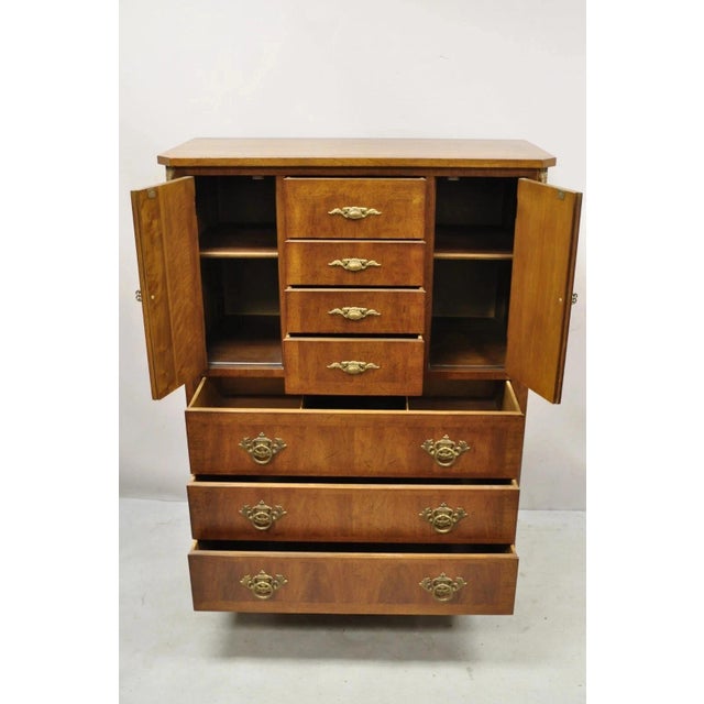 French Vintage Henredon French Louis XV Style Banded Walnut Tall Chest Dresser For Sale - Image 3 of 12