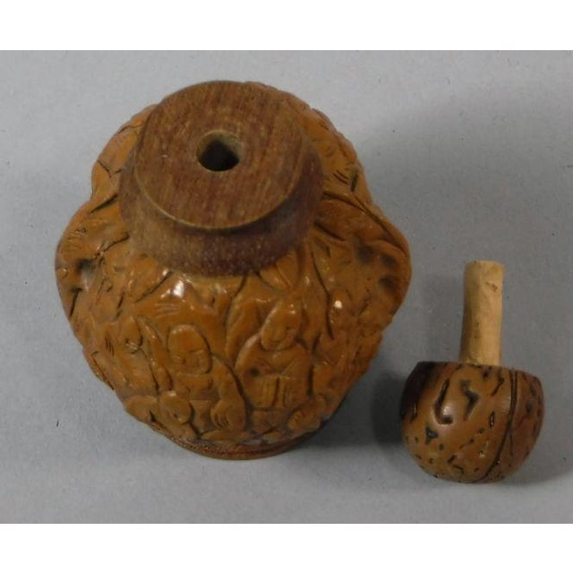 Early 20th Century Chinese Carved Walnut Snuff Bottle With Lohans For Sale - Image 4 of 4