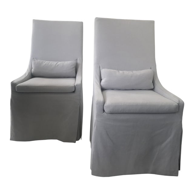 Restoration Hardware Belgian Slope Arm Slipcovered Side Chairs Pair