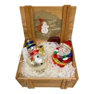Kurt Adler Polonaise Collection Glass Ornaments Featuring a Santa and a Snowman - Set of 2 in Crate For Sale
