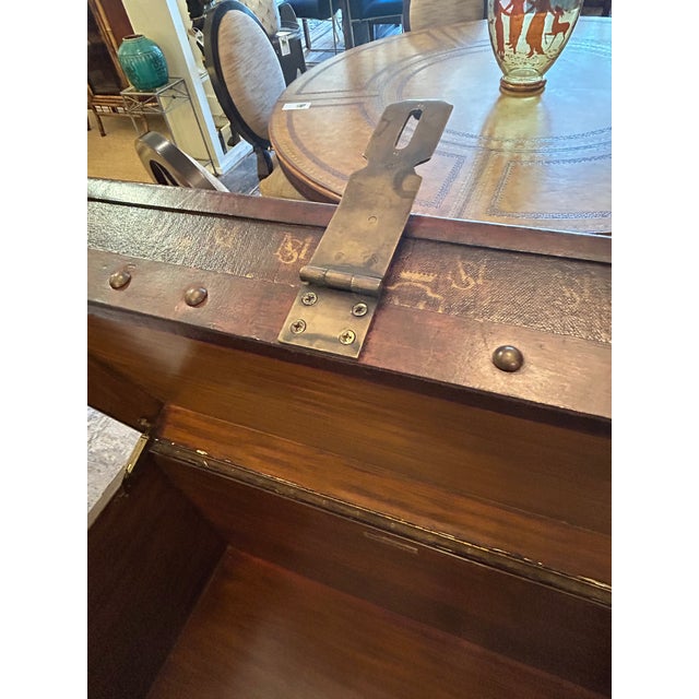 Wood Large Leather Wrapped Maitland Smith Trunk With Wooden Mounts For Sale - Image 7 of 16