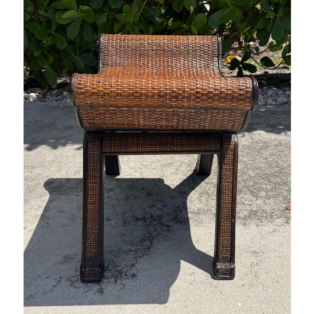 Vintage Woven Rattan Scroll-Arm Footstool / Side Table For Sale In Naples, FL - Image 6 of 11