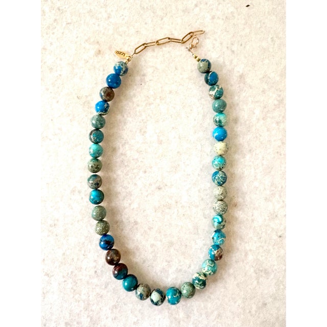 Contemporary 18” Ocean Jasper Beaded Necklace With Gold Tone Adjustable Clasp by Matthew Izzo For Sale - Image 3 of 3