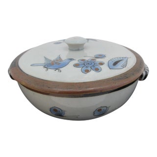 Ken Edwards El Palomar Blue Bird Tonala Mexico Pottery Casserole Covered Dish For Sale