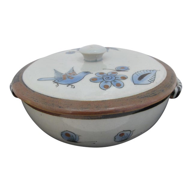 Ken Edwards El Palomar Blue Bird Tonala Mexico Pottery Casserole Covered Dish For Sale