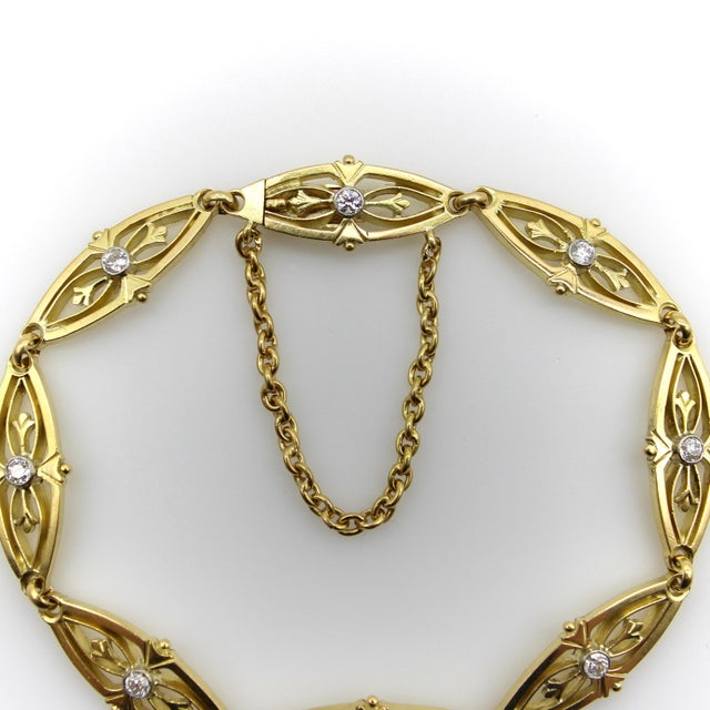 Victorian Late 19th Century Victorian French 18k Gold Fancy Link Bracelet With Diamonds For Sale - Image 3 of 12