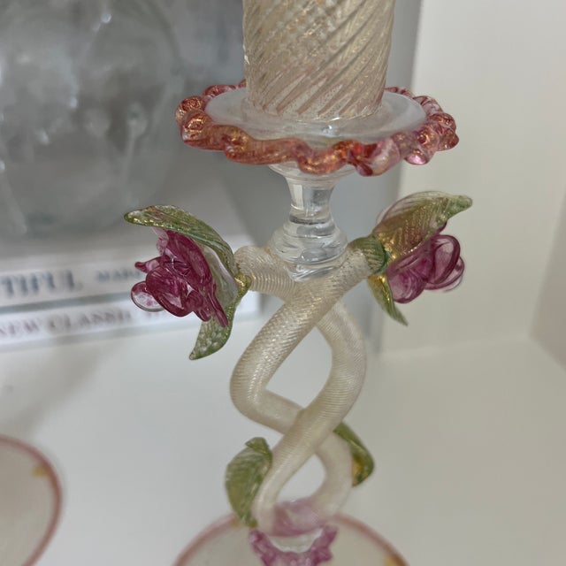 Antique 1920-30s Venetian Murano Glass Garniture Set With Tazza and Candleholders- Set of 3 For Sale In New York - Image 6 of 8