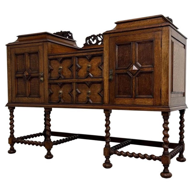 Antique English Jacobean-Style Golden Oak Sideboard, 1900s For Sale - Image 6 of 14