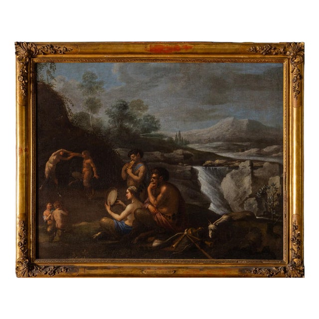 After Agostino Carracci, Landscape with Nymphs and Satyrs, 16th Century, Oil on Canvas For Sale