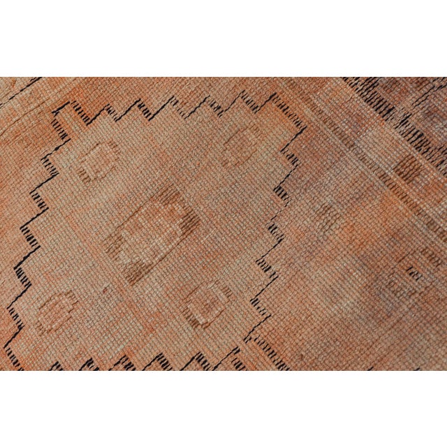 Vintage Turkish Oushak Runner With Medallion Design Outlined in Navy Blue For Sale - Image 11 of 11