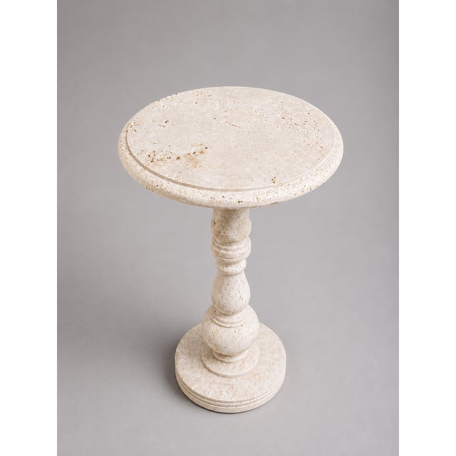 Handcrafted Travertine Pedestal Side Table, 15" Round X 24"h | Stone Drink & Accent Table For Sale - Image 9 of 9