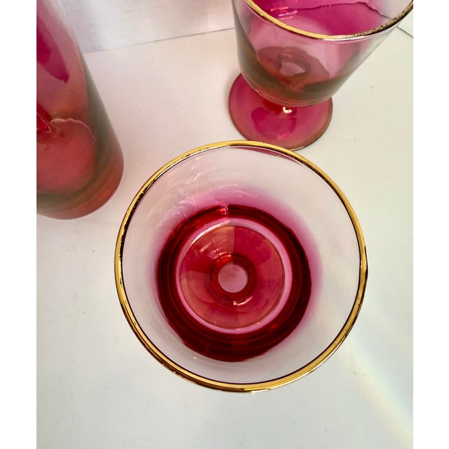 Mid-Century Raspberry Ombre Glass Barware Set, Attributed to Blendo For Sale - Image 11 of 12