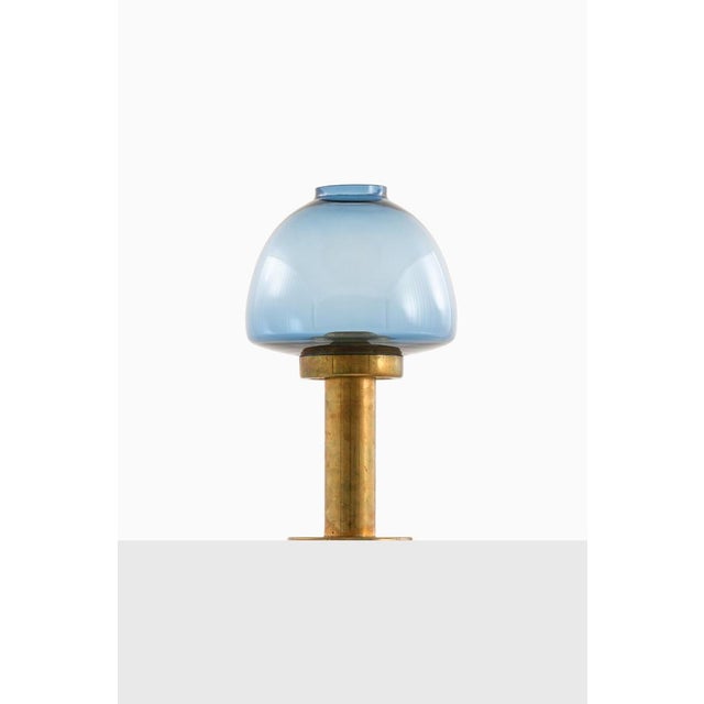 1950s Glass and Brass Candlestick in Soft Light Blue Hue from Hans-Agne Jakobsson, 1950s For Sale - Image 5 of 6