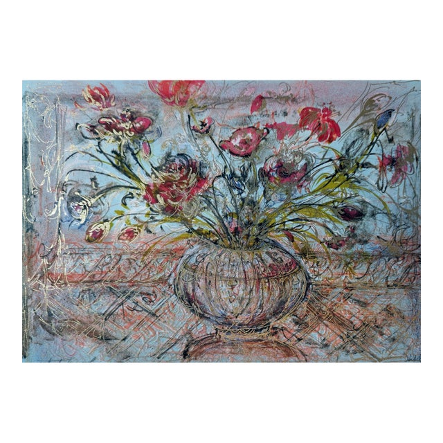 1980s Edna Hibel "Illusion" - Li577- Signed Artist's Proof - 20 X 15 - Floral Vase Unframed For Sale