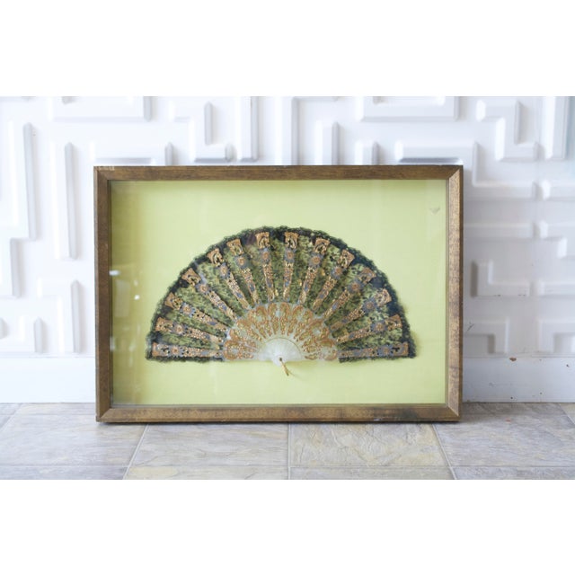 Victorian Lace Fan in Chartreuse Framed Shadowbox For Sale - Image 10 of 11