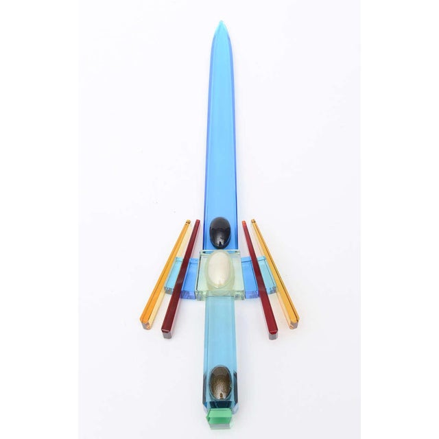 This unbelievable glass Italian Murano object/sculpture/sword has the most gorgeous colors, signed Venini Murano Itlalia"....