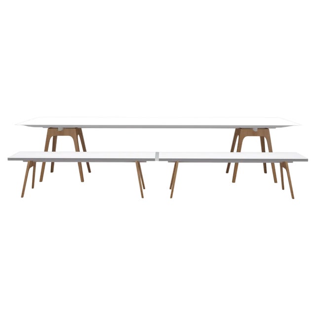 Marina White Dining Table and Benches by Cools Collection, Set of 3 For Sale
