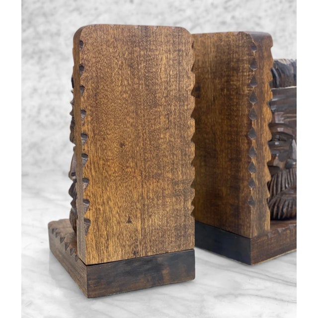 Mid-Century Carved Wood Figural Tiki Bookends - a Pair For Sale - Image 9 of 10