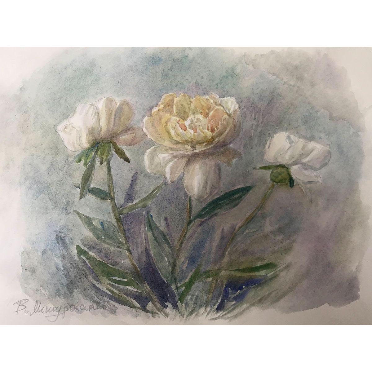 Watercolor Painting Flowers Bloom Wihyrovskii Victor | Chairish