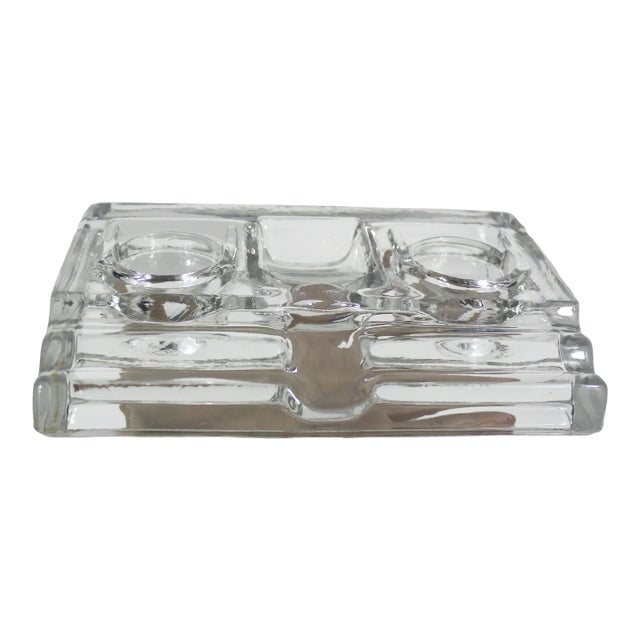 Vintage Clear Glass Inkwell and Pen Holder Desk Organizer Ink Well For Sale