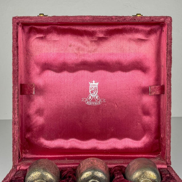 Antique silver plate set of 6 glasses and a tray in box Sheffield Edward Collection made in England the end of the 19th...