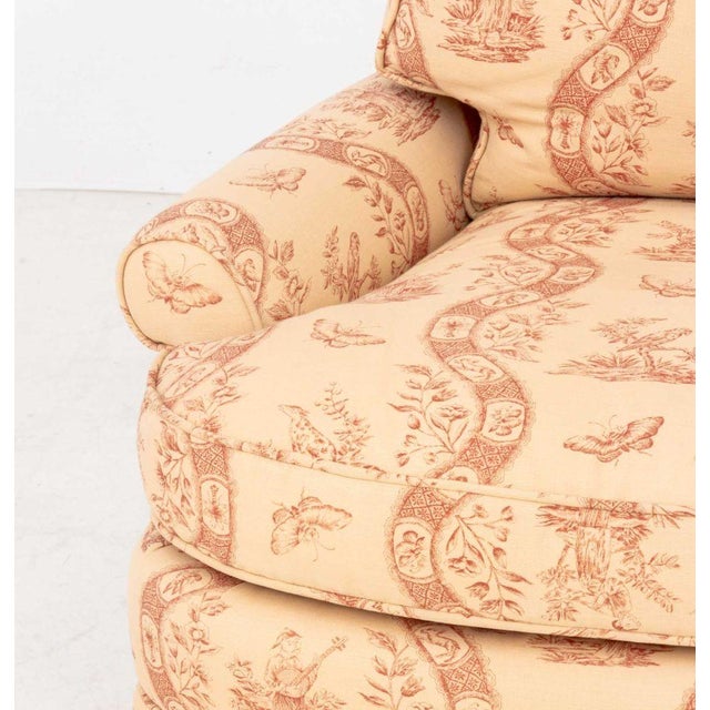 Cream Toile De Jouy Upholstered Club Chair and Ottoman For Sale - Image 8 of 13