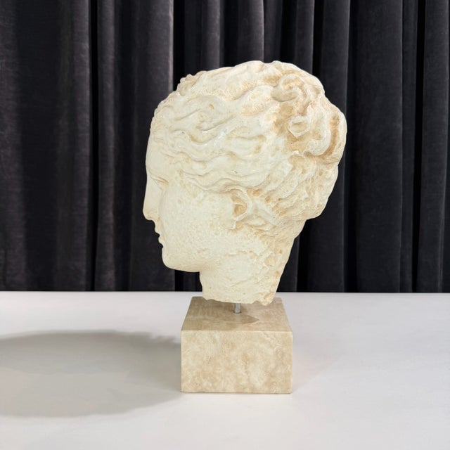 1970s Neoclassical Greek Goddess Bust Fragment Sculpture- Stone Base For Sale - Image 4 of 6