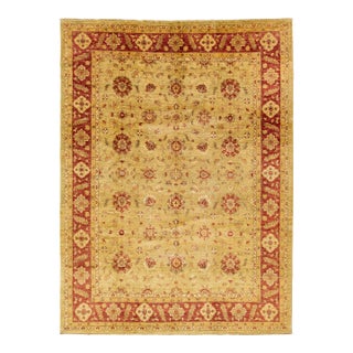 Modern Handmade Wool Rug in Gold With Floral Design For Sale