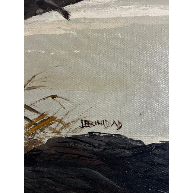 1970s Vintage 1970’s Landscape Oil on Canvas Painting of Ducks on Lake Signed Trinidad For Sale - Image 5 of 7